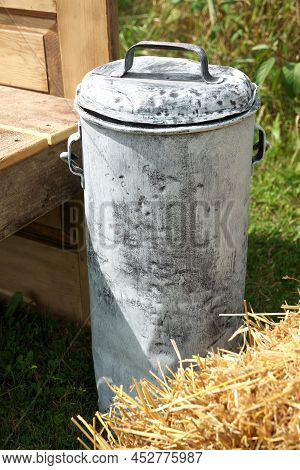 Antique Vintage Decorative Garbage Pail Or Container Painted With Shabby Chic Style