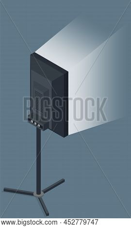 Flat Softboxes For Shooting Lighting. Softboxes And Spotlight For Filming In Studio. Professional Eq