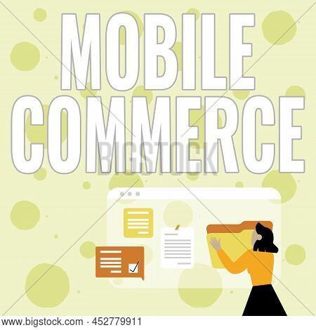Text Sign Showing Mobile Commerce. Business Idea Using Mobile Phone To Conduct Commercial Transactio
