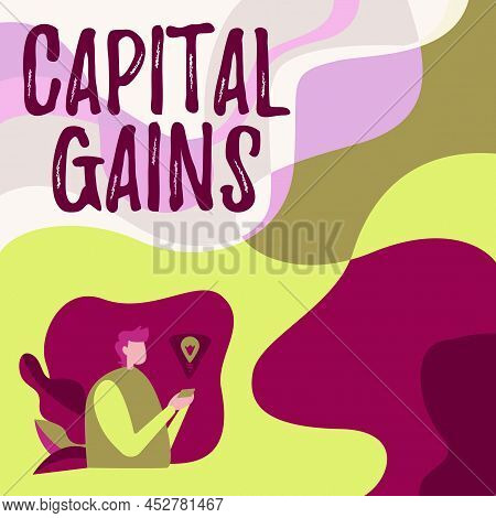 Text Showing Inspiration Capital Gains. Internet Concept Bonds Shares Stocks Profit Income Tax Inves