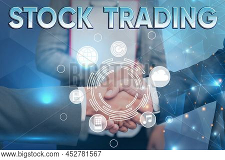 Text Caption Presenting Stock Trading. Business Overview Buy And Sell Of Securities Electronically O