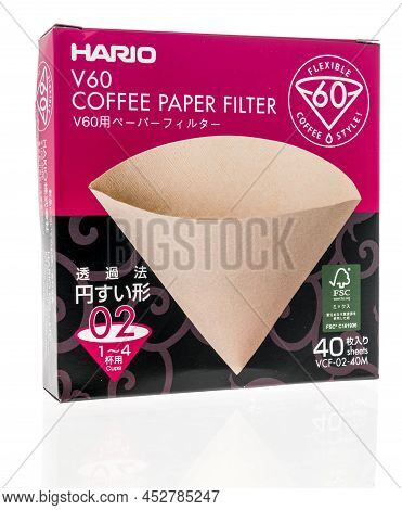 Winneconne, Wi -10 April 2022: A Package Of Hario V60 Coffee Filter On An Isolated Background