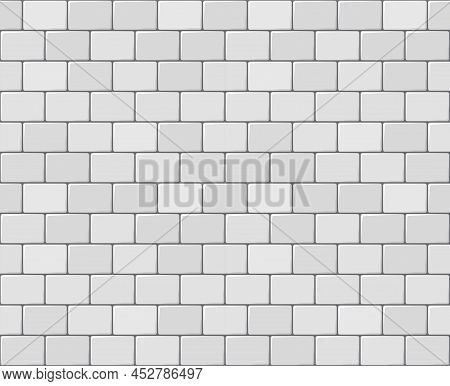 Gray Tiles Seamless Horizontal Pattern. Ceramic White Bricks In Metro, Pool Or Outdoor. Wall Or Floo