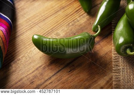 Serrano Chile Or Green Chile. (capsicum Annum). Very Popular Variety Of Hot Chili In Mexican Cuisine