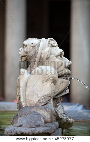 Sculptural detail of the baroque fountain in the Piazza della Rotonda Rome Italy