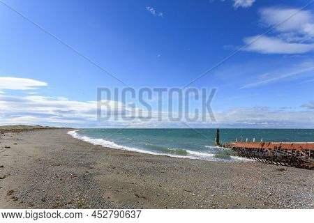 Wreckages On San Gregorio Beach, Chile Historic Site. Beached Ships