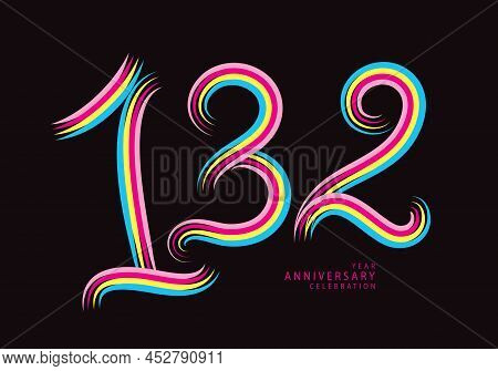 132 Years Anniversary Celebration Logotype Colorful Line Vector, 132th Birthday Logo, 132 Number, Ba