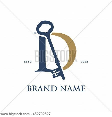 Simple And Elegant Illustration Logo Design Initial D Combine With Key.