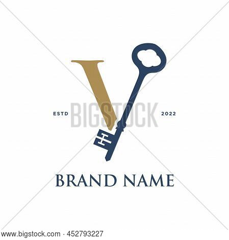 Simple And Elegant Illustration Logo Design Initial V Combine With Key.