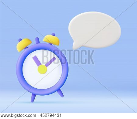 3d Alarm Clock And Speech Bubble Notification With Empty Copy Space. Alarm Clock And Chat Box. Good 