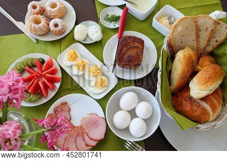 Easter Breakfast Table In Poland. Easter Foods In Europe. Easter In Poland - Wielkanoc.