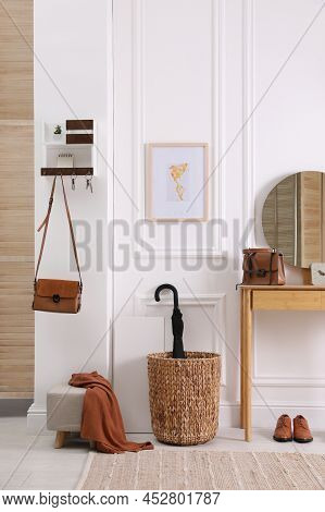 Modern Hallway Interior With Stylish Dressing Table And Key Holder