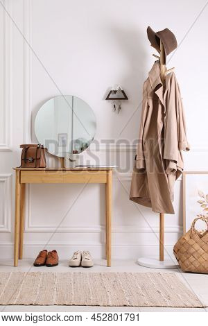 Modern Hallway Interior With Stylish Dressing Table And Key Holder