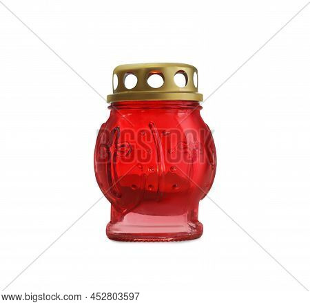 Red Grave Light Isolated On White. Symbol Of Remembrance