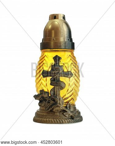 Yellow Grave Light Isolated On White. Symbol Of Remembrance