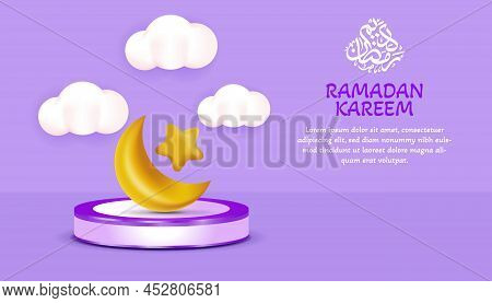 Cute Design Podium Ramadan Kareem, Purple Background