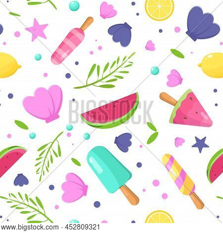 Seamless Background With Watermelon. Watermelon On A Stick. Vector Illustration. A Simple Pattern. S