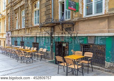 Belgrade, Serbia - April 09, 2022: Green Mill Pub At Raiceva Street Spring Day Open And Ready For Bu