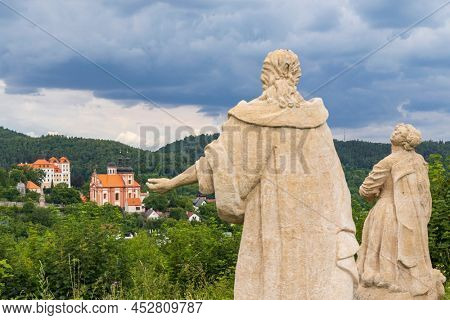 Castle and church in Valec, Western Bohemia, Czech Republic