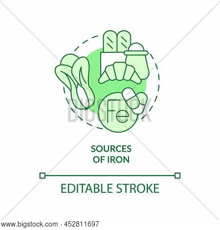 Sources Of Iron Green Concept Icon. Green Vegetables And Bread. Source Of Nutrients Abstract Idea Th