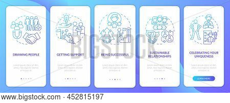 Charisma Benefits Blue Gradient Onboarding Mobile App Screen. Walkthrough 5 Steps Graphic Instructio