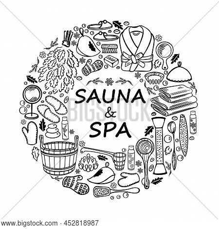 Sauna And Spa Accessories On A White Background In A Circle