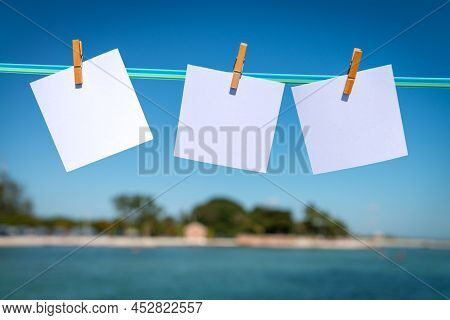 Tropical Landscape With Island And White Paper Card For Layers And Messages