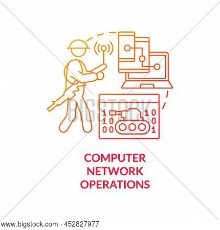 Computer Network Operations Red Gradient Concept Icon. Devices Usage. Information Operations Abstrac