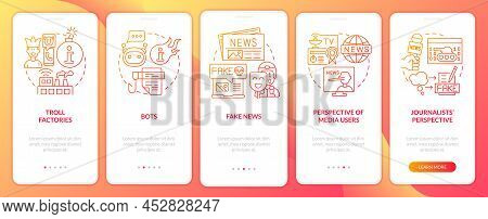 Information War Over Internet Red Gradient Onboarding Mobile App Screen. Walkthrough 5 Steps Graphic