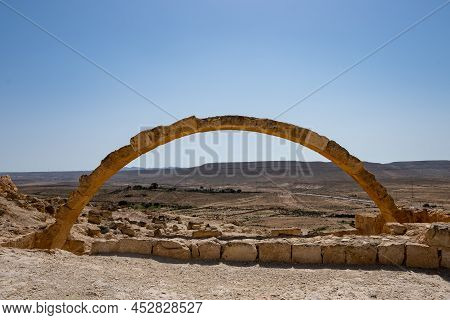 View Of The Ruined Buildings In The Ancient Nabataean City Of Avdat, Now A National Park, In The Neg