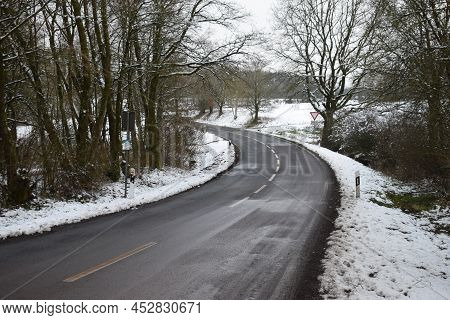 Country Road Curve At Holzmaar In Winter