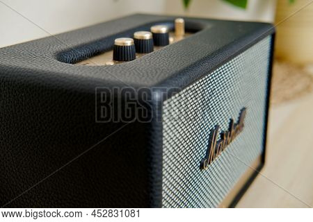Marshall Acoustic Music Speaker In Retro Style With Bluetooth Connection. Vintage Acton Ll Sound Col