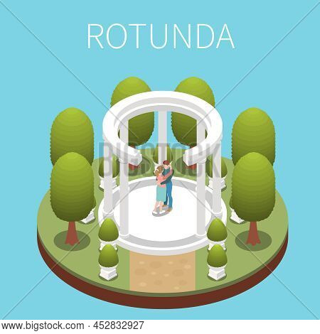 Park Landscape Elements Design With Romantic Rotunda Isometric Vector Illustration