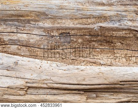 The Background Is A Natural Wood Texture With Scratches And Cracks. Dark Grunge Background With Wood
