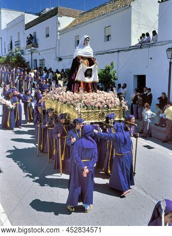 Arcos De La Frontera,spain-april,21 2000: A Group Of Female Bearers Carrying A Religious Float (know