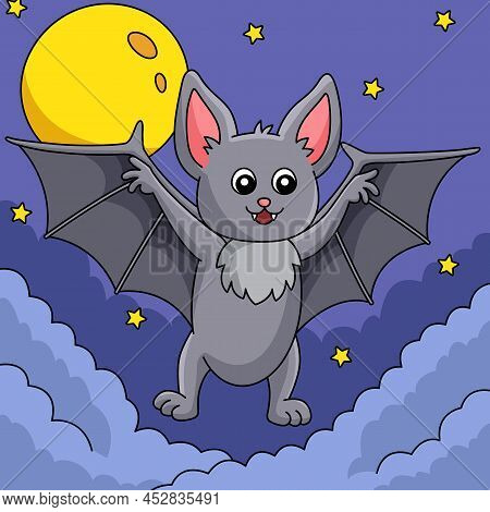 This Cartoon Illustration Shows A Bat Animal Illustration.