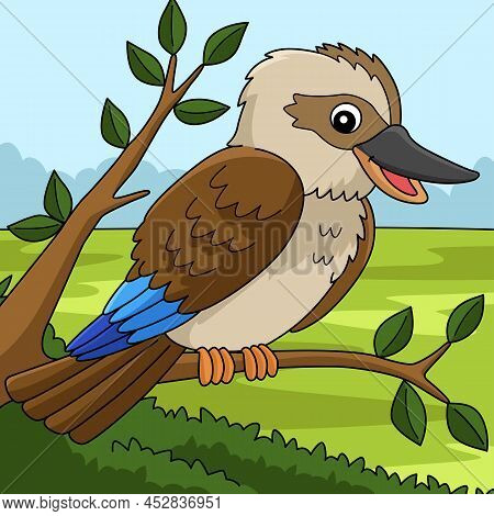 This Cartoon Illustration Shows A Kookaburra Animal Illustration.