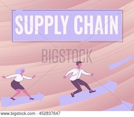 Writing Displaying Text Supply Chain. Business Concept System Of Organization And Processes From Sup
