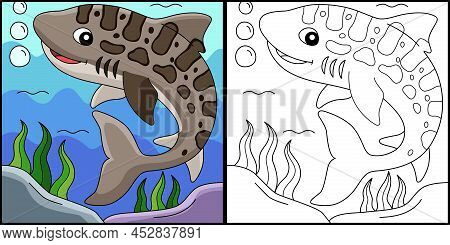 This Coloring Page Shows A Leopard Shark Animal. One Side Of This Illustration Is Colored And Serves