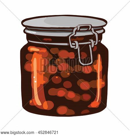 Red Rowanberry Jam Preparations. Vector Illustration Cartoon Style.