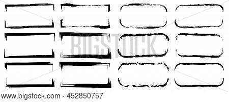 Hand Drawn Set With Black Brush Rectangles Shapes For Banner Design. Vector Illustration. Stock Imag