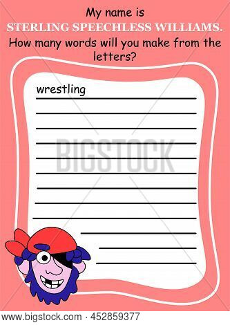 Pirate Anagram Word Game Worksheet Vector Illustration