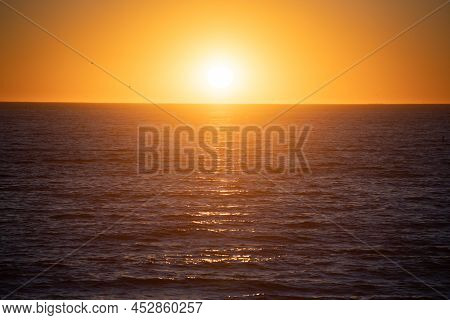 Calm Sunset At The Sea. Landscape With Sunset Over The Ocean. Calm Sea. Panorama On Sea At Sunset. B