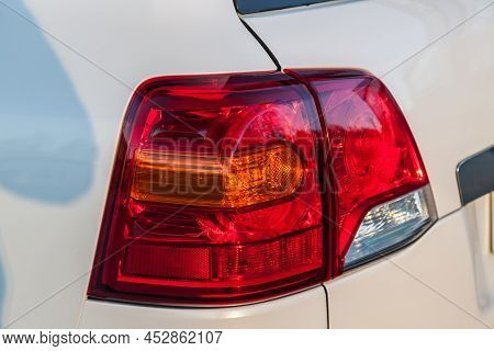 Novosibirsk, Russia - 04. 12. 2022: Rear Taillight View Of Toyota Land Cruiser 200 J200 2013 Year Wh