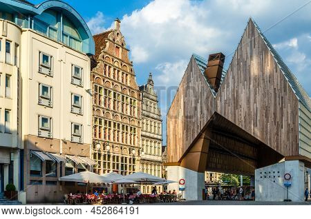 Ghent, Belgium - August 20, 2013: The Modern Ghent Market Hall, A Large Open Canopy Construction  In