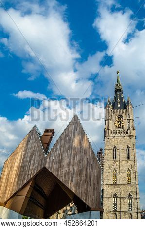 Ghent, Belgium - August 20, 2013: The Modern Ghent Market Hall, A Large Open Canopy Construction  In