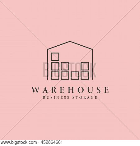 Line Art Warehouse Icon Logo Vector Symbol Illustration Design, Business Storage Minimal Logo