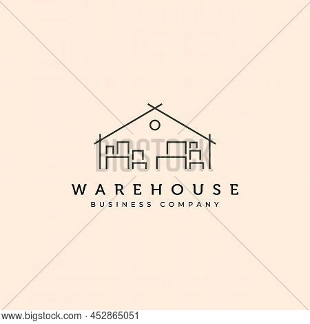 Warehouse Business Storage Logo Vector Symbol Illustration Design, Line Art Warehouse Logo Design