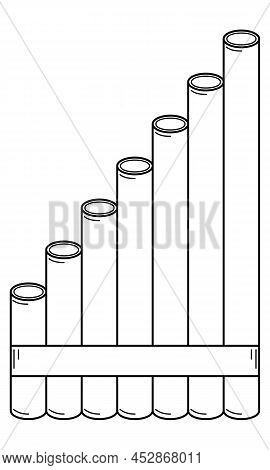 Hand Drawn Pan Flute. National Traditional Musical Instrument. Doodle Style. Vector