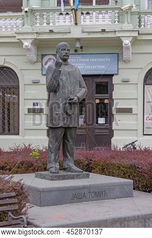 Novi Sad, Serbia - September 21, 2021: Bronze Statue Of Jasa Tomic Landmark In Front Of City Museum 